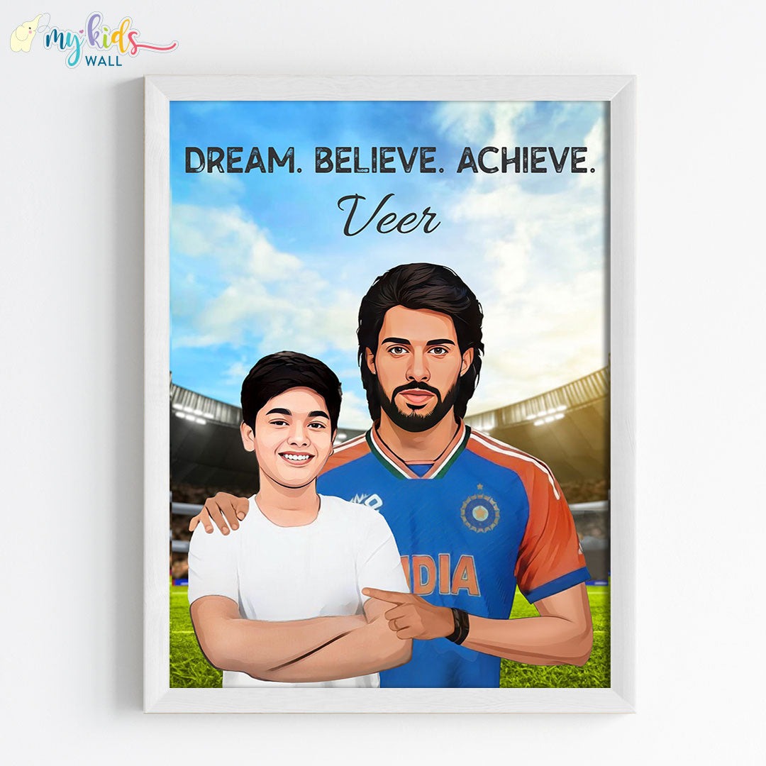 Cricket Champ with Tilak Varma Personalized Portrait Framed White