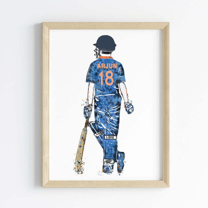 Inspirational cricket player blue boy wall art wooden frame