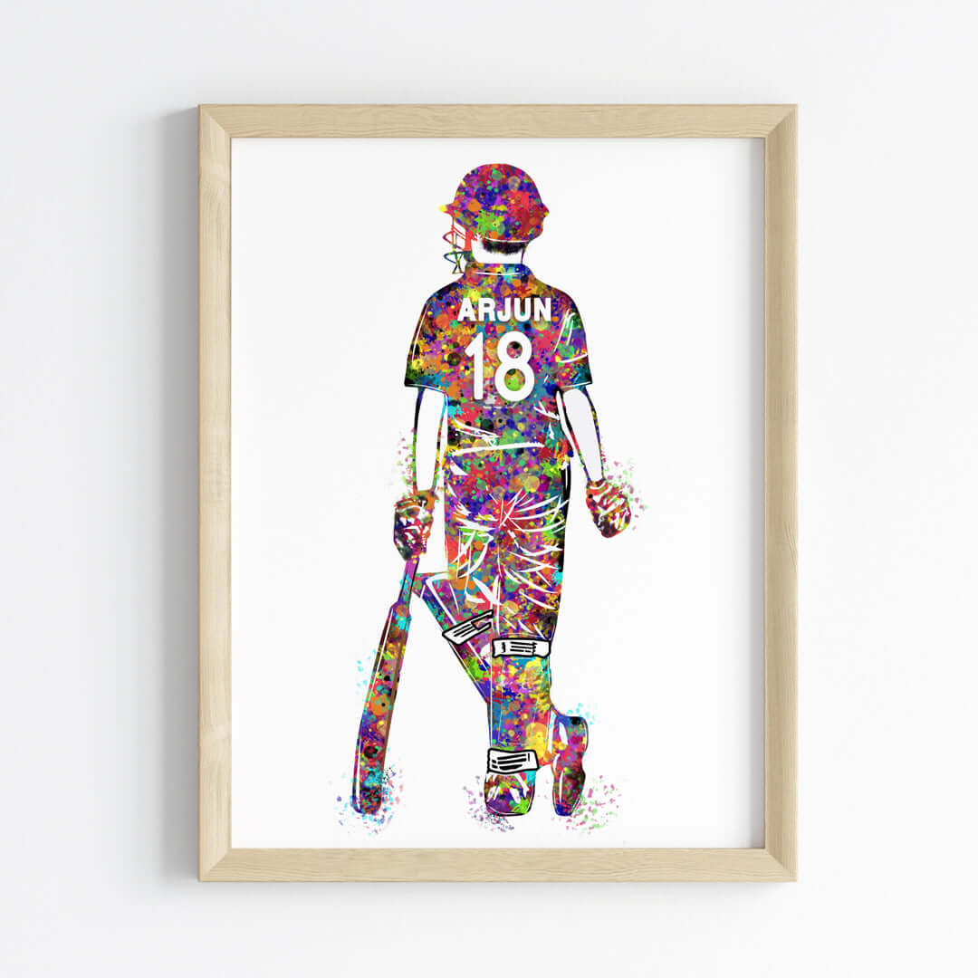 Inspirational cricket player multicolor boy wall art wooden frame