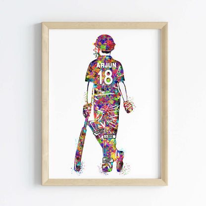 Inspirational cricket player multicolor boy wall art wooden frame