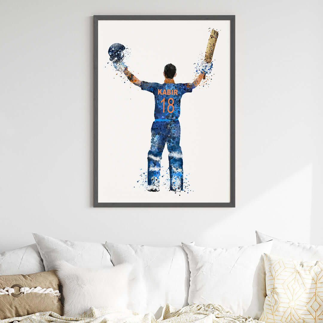 Inspirational boy cricket player wall art black frame