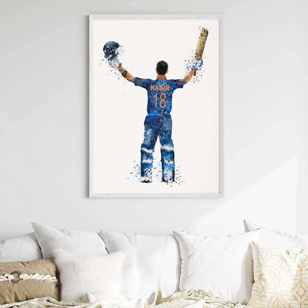 Inspirational boy cricket player wall art white frame