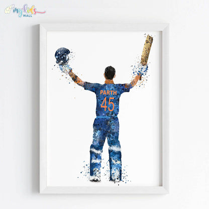 Inspirational boy cricket player wall art white frame