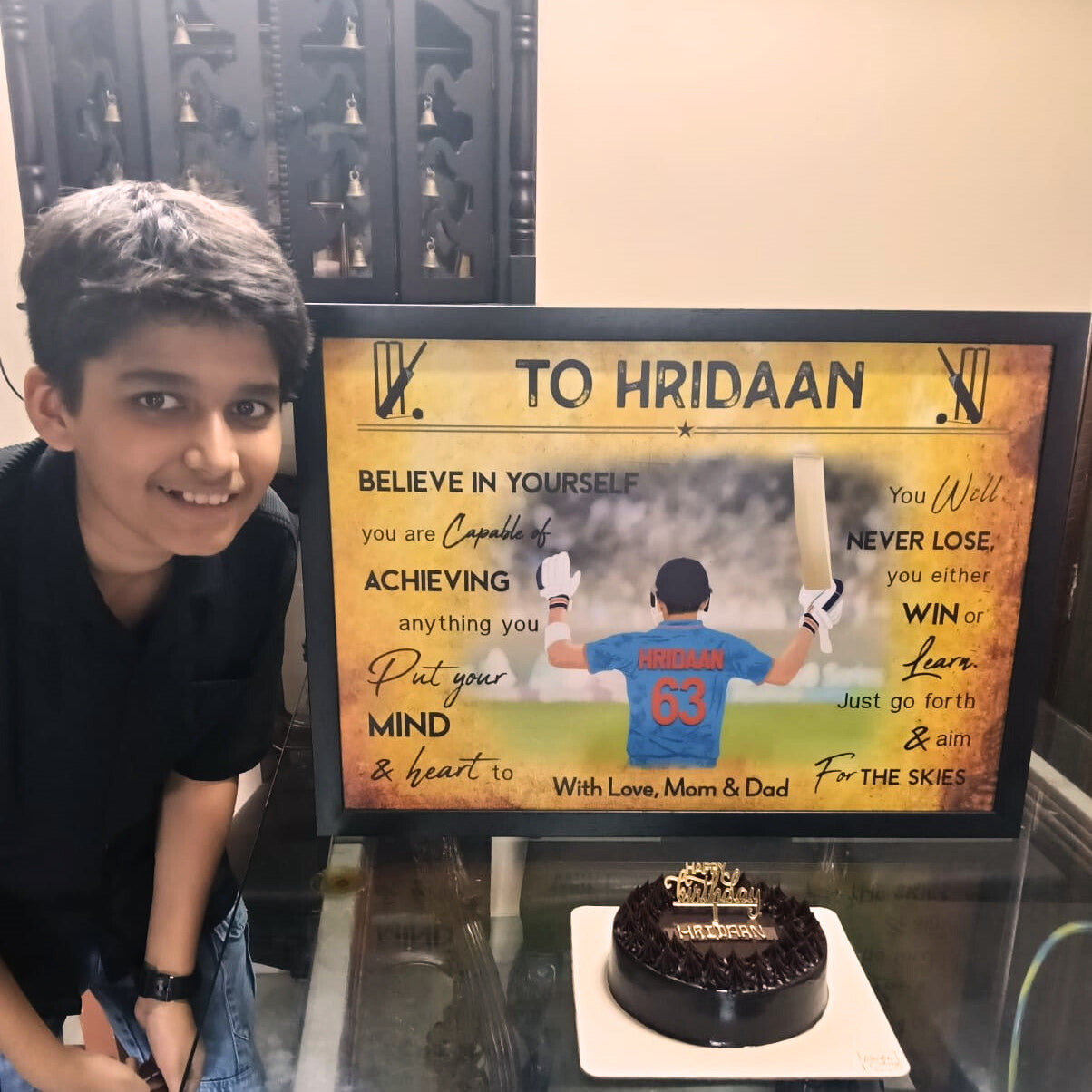 Motivational wall art of boy cricket player social proof