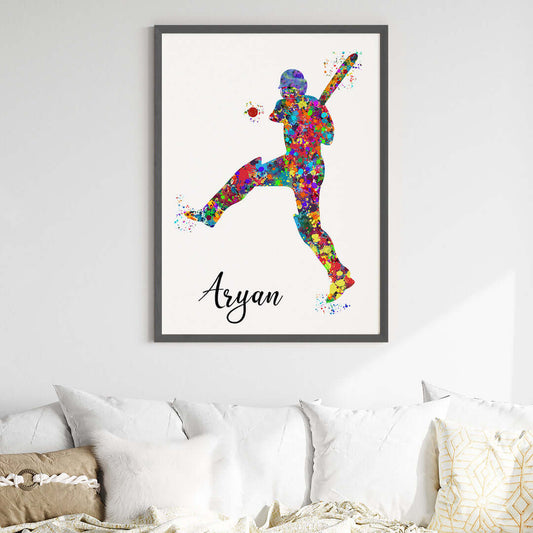 Multicolor cricket player boy Pull Shot wall art black frame