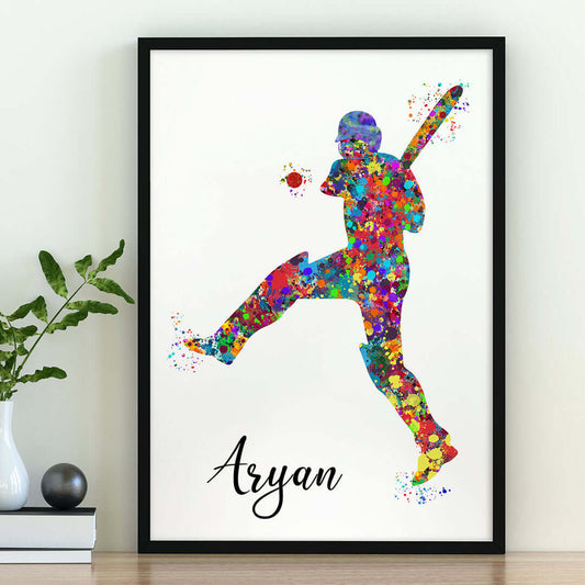 Multicolor cricket player boy Pull Shot wall art black frame