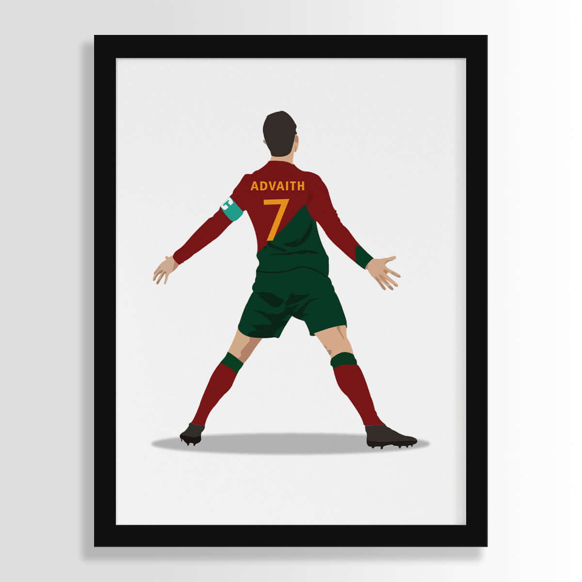 Cristiano ronaldo personalized wall art red green jersey black frame back