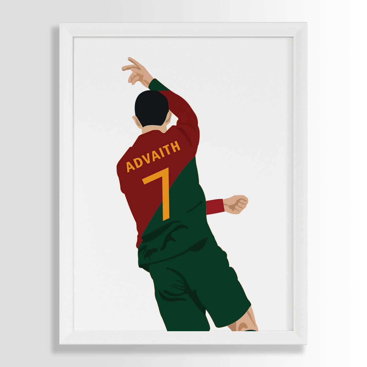 Cristiano ronaldo personalized wall art red green jersey white frame