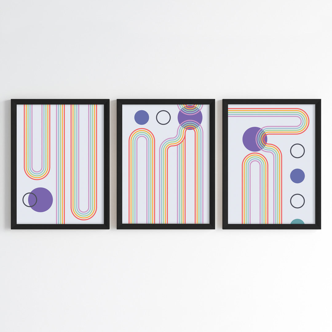 Chromatic Rainbow Lines Wall Art (Framed Set of 3)