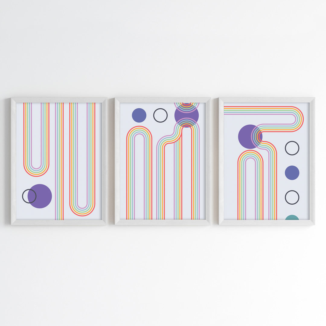 Chromatic Rainbow Lines Wall Art (Framed Set of 3)