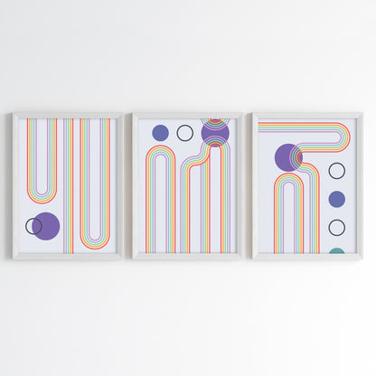 Chromatic Rainbow Lines Wall Art (Framed Set of 3)