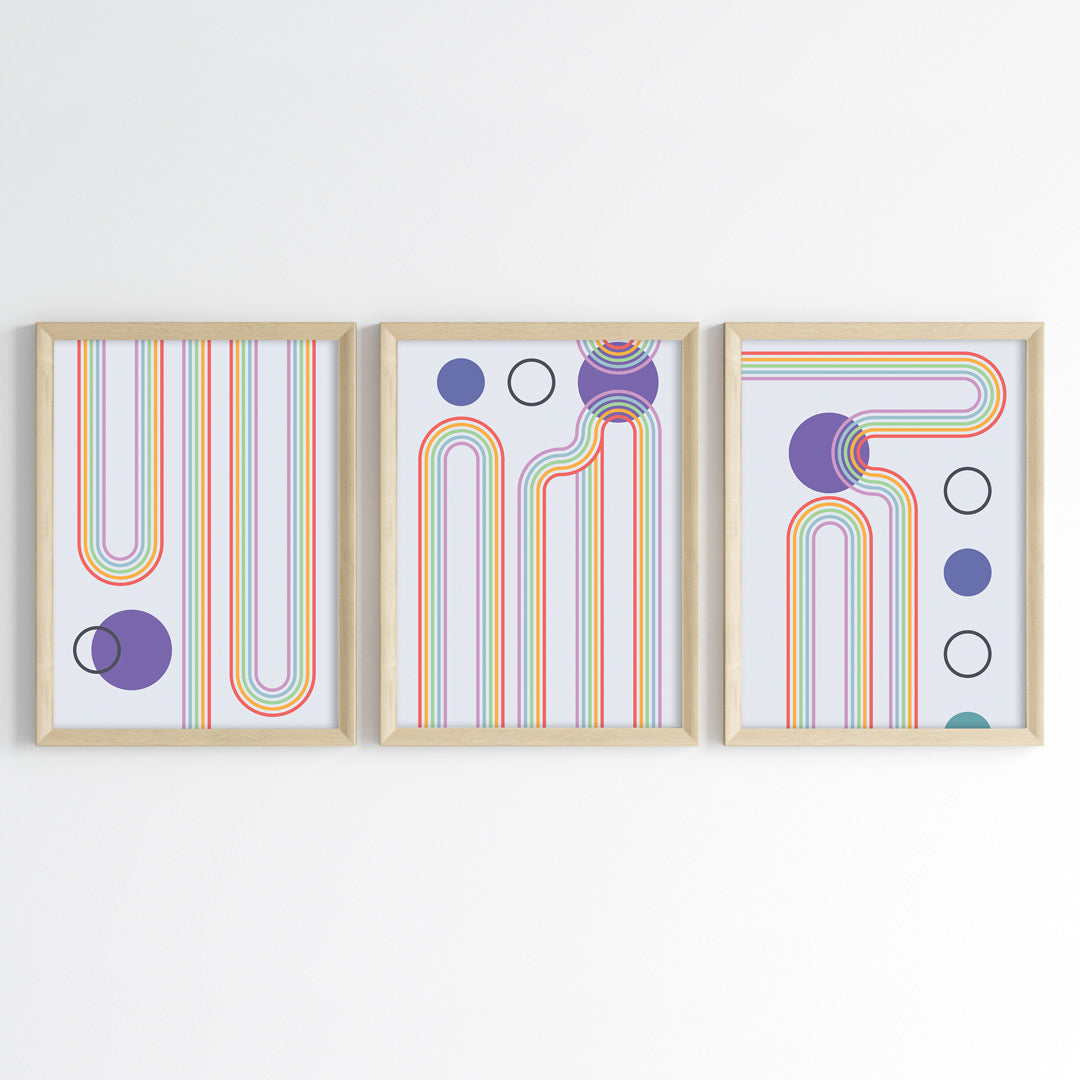 Chromatic Rainbow Lines Wall Art (Framed Set of 3)
