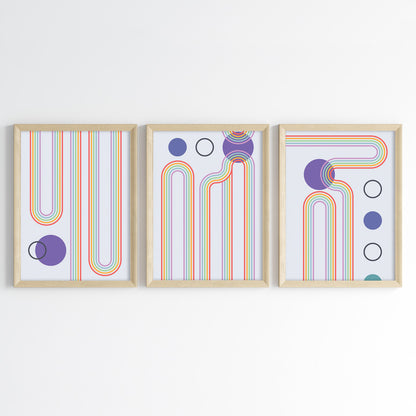 Chromatic Rainbow Lines Wall Art (Framed Set of 3)