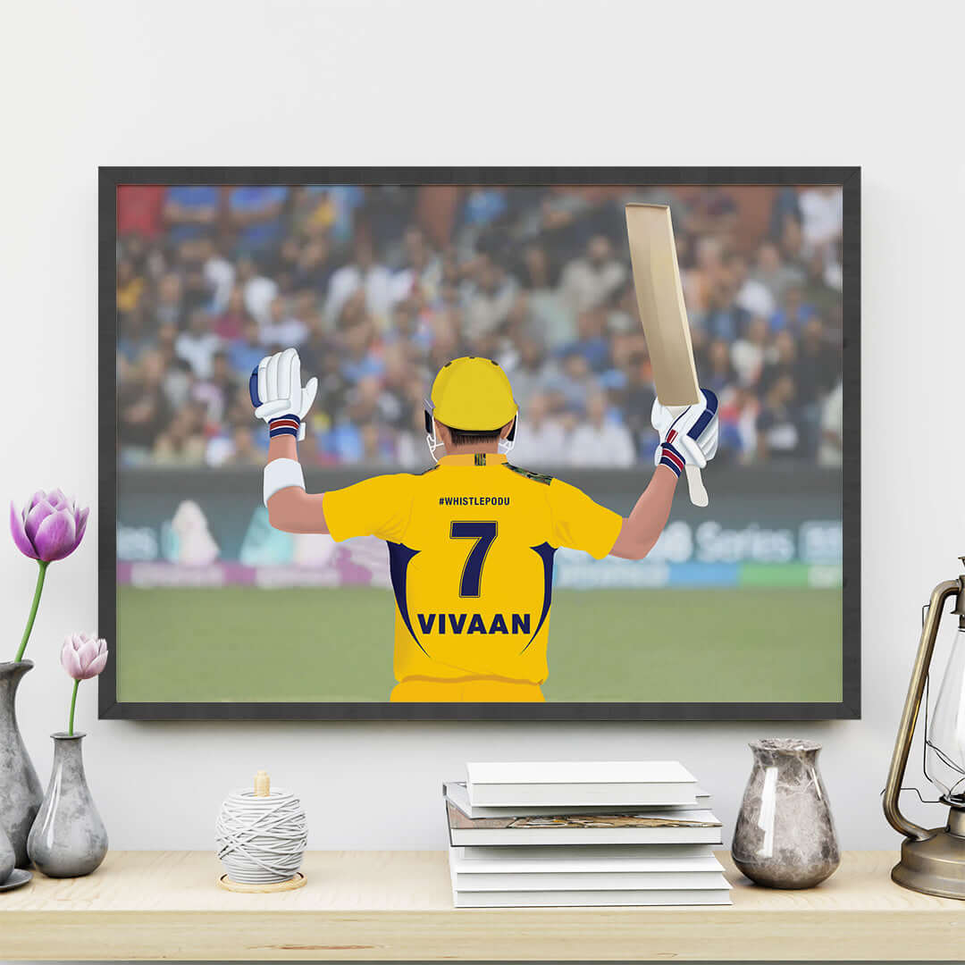 CSK inspirational IPL player wall art black frame