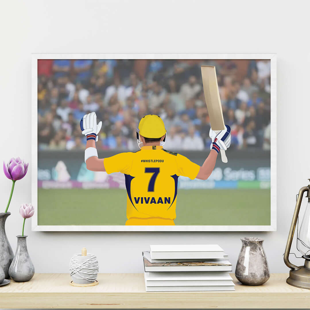 CSK inspirational IPL player wall art white frame