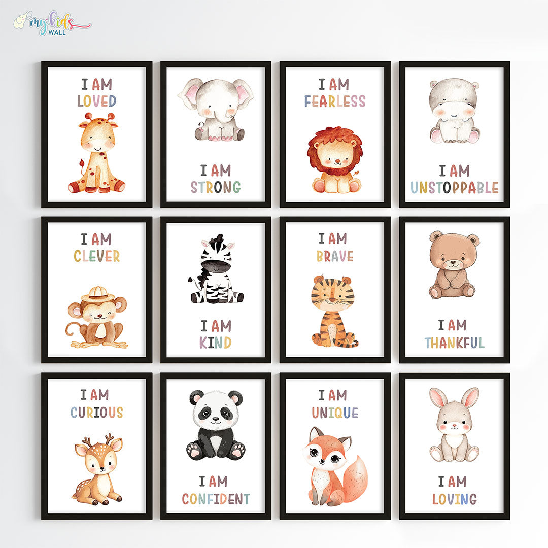 Cute Animals with Positive Affirmations Wall Art (Framed)