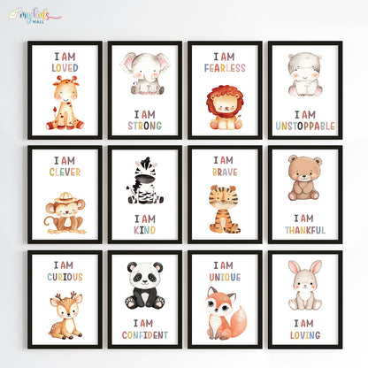 Cute Animals with Positive Affirmations Wall Art (Framed)