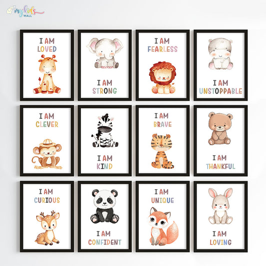 Cute Animals with Positive Affirmations Wall Art (Framed)