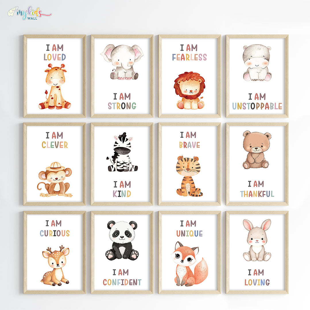 Cute Animals with Positive Affirmations Wall Art (Framed)