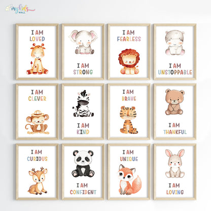 Cute Animals with Positive Affirmations Wall Art (Framed)