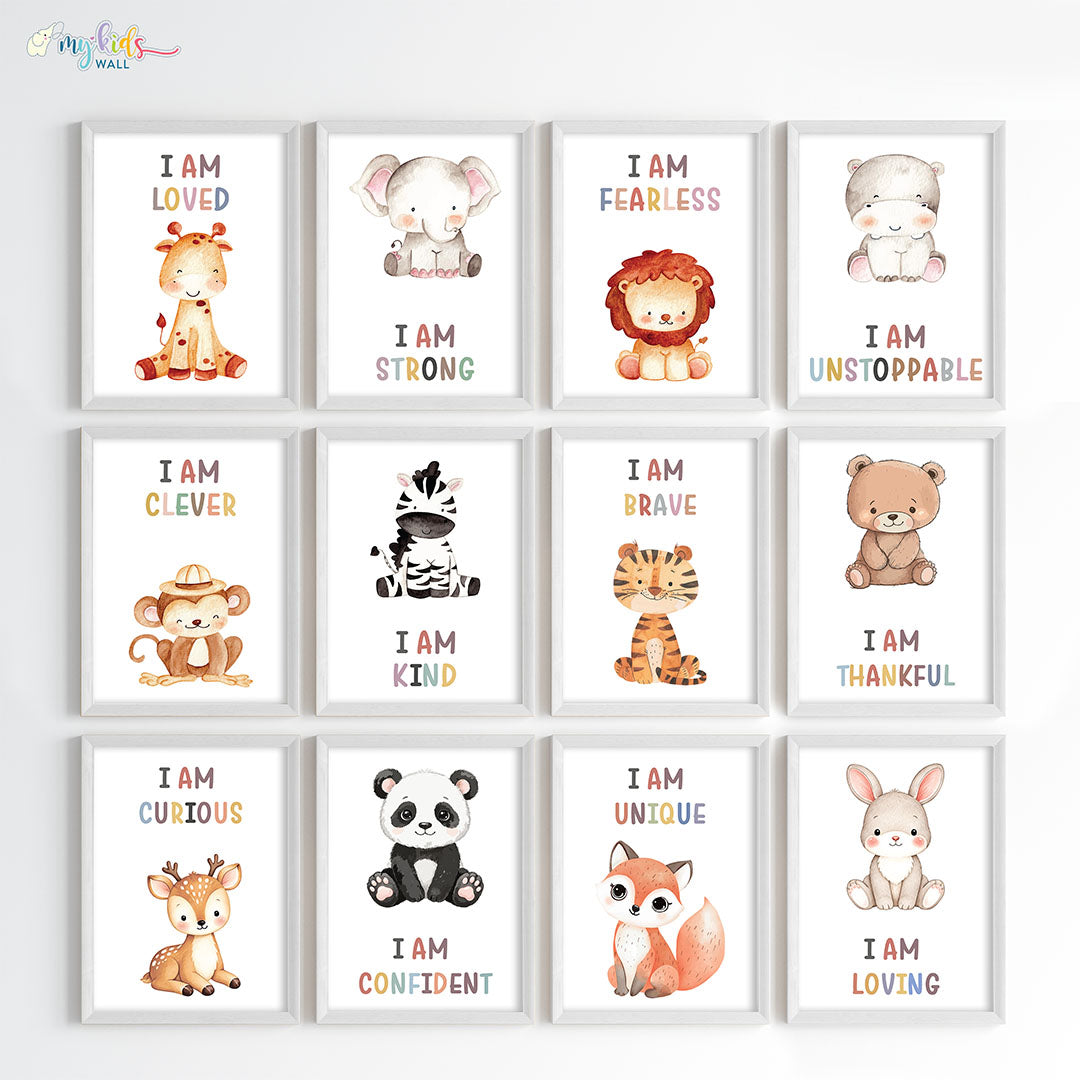 Cute Animals with Positive Affirmations Wall Art (Framed)