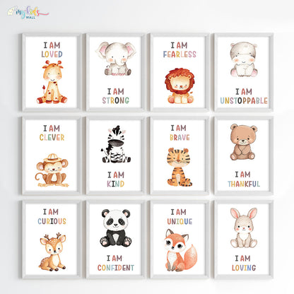 Cute Animals with Positive Affirmations Wall Art (Framed)