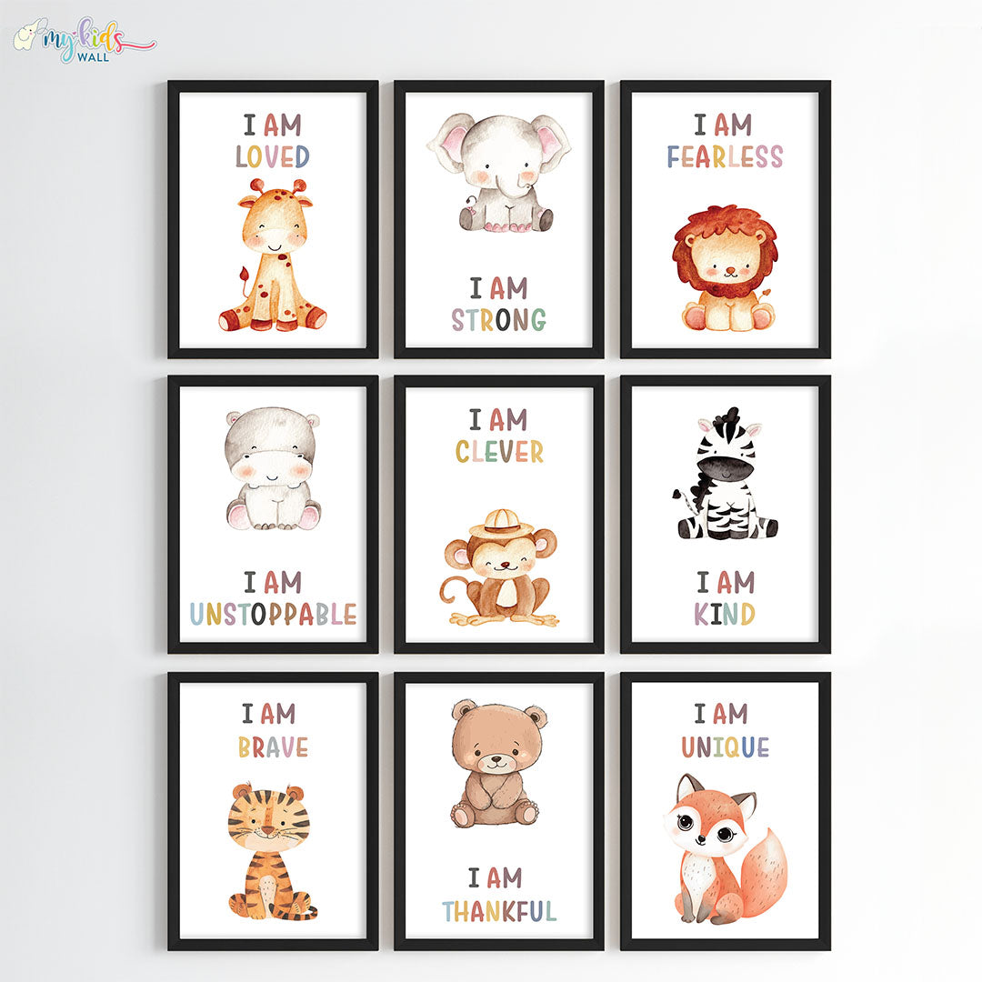 Cute Animals with Positive Affirmations Wall Art (Framed)