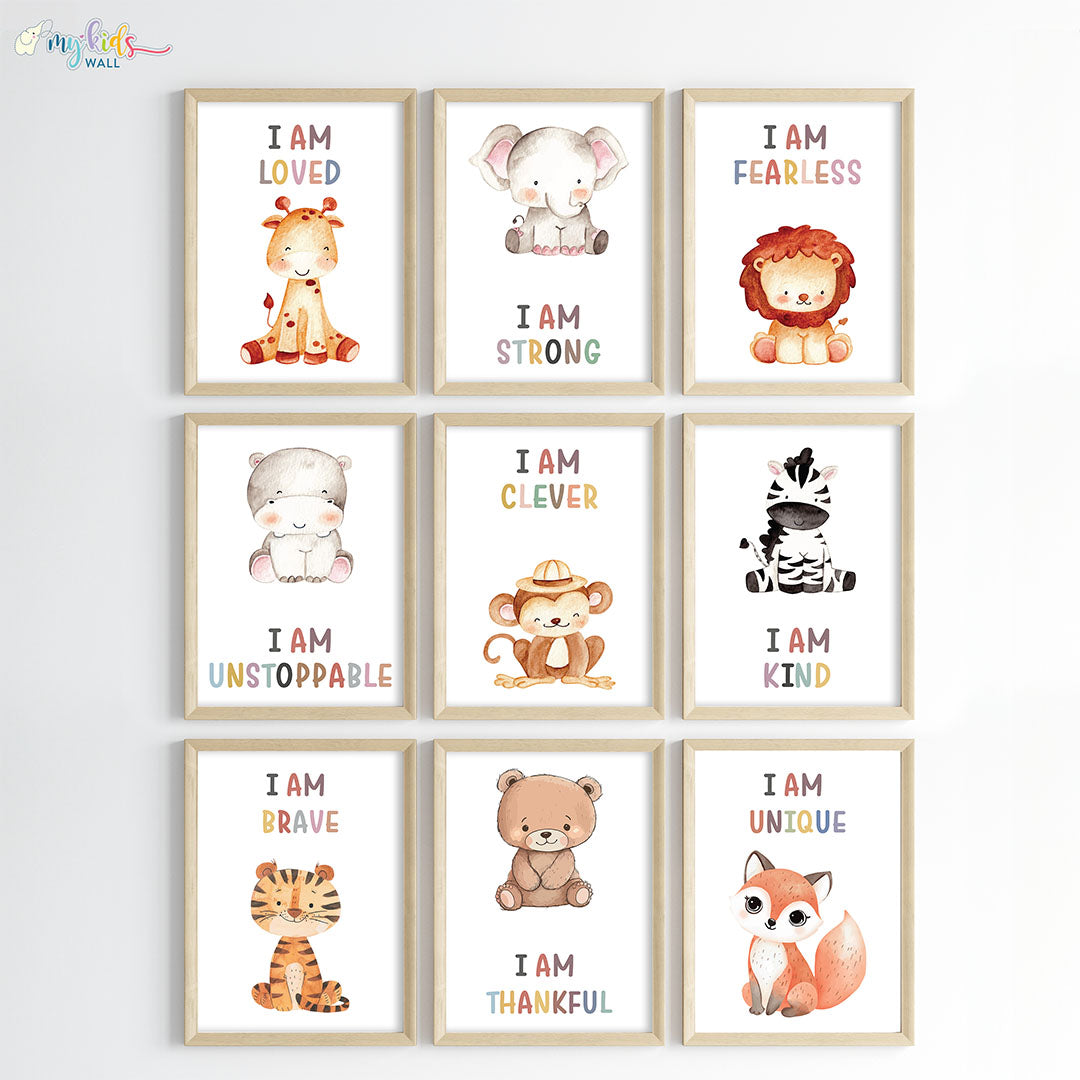 Cute Animals with Positive Affirmations Wall Art (Framed)