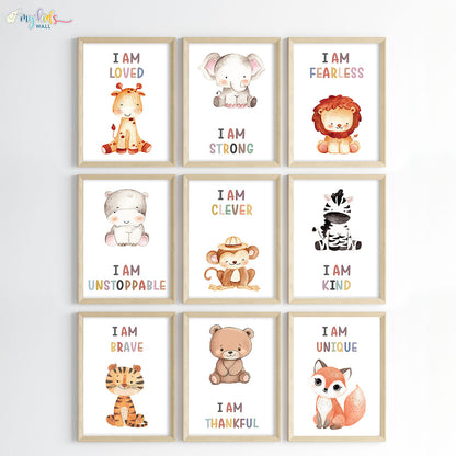 Cute Animals with Positive Affirmations Wall Art (Framed)