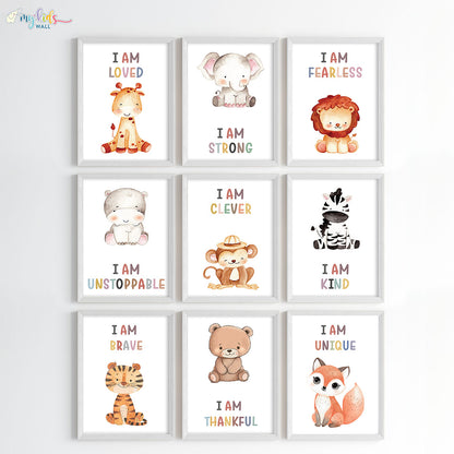 Cute Animals with Positive Affirmations Wall Art (Framed)