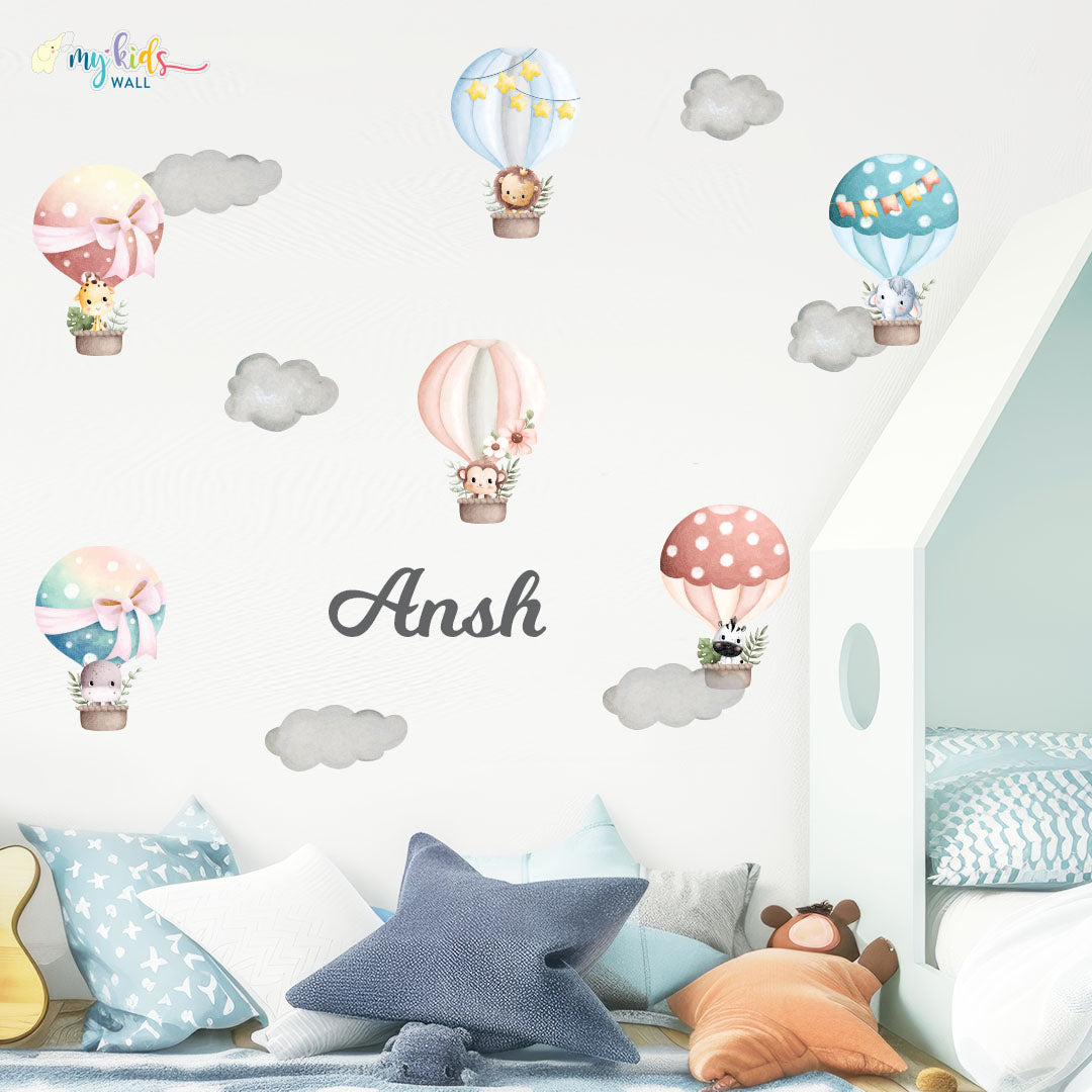 cute baby animals in hot air balloons personalised wall stickers 2