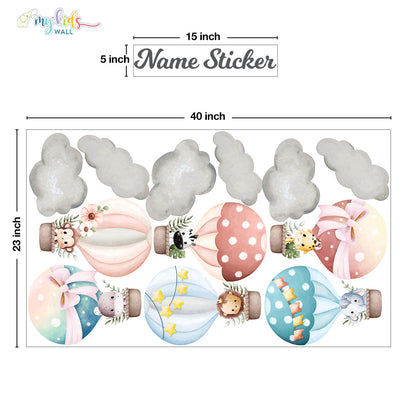 cute baby animals in hot air balloons personalised wall stickers size guide