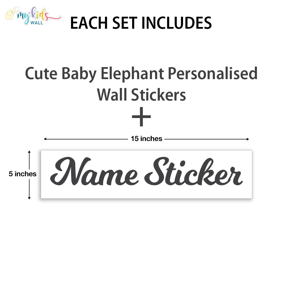 cute baby elephant personalised name size wall stickers
