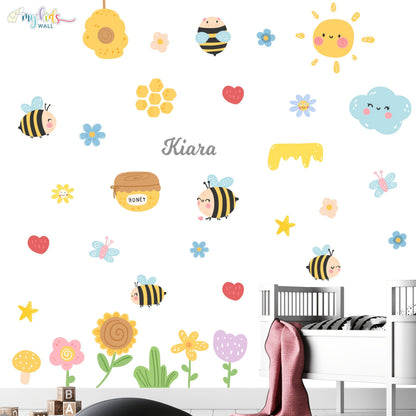 Cute Bees & Honey Garden Personalized Wall Stickers