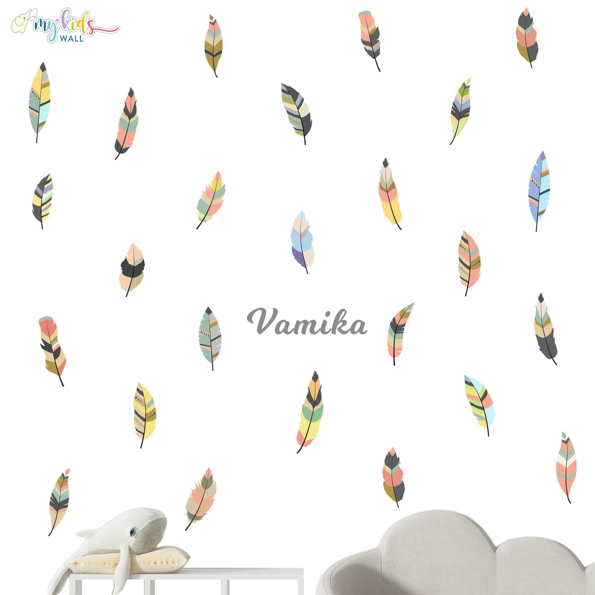 Cute Colorful Feathers Personalized Wall Stickers