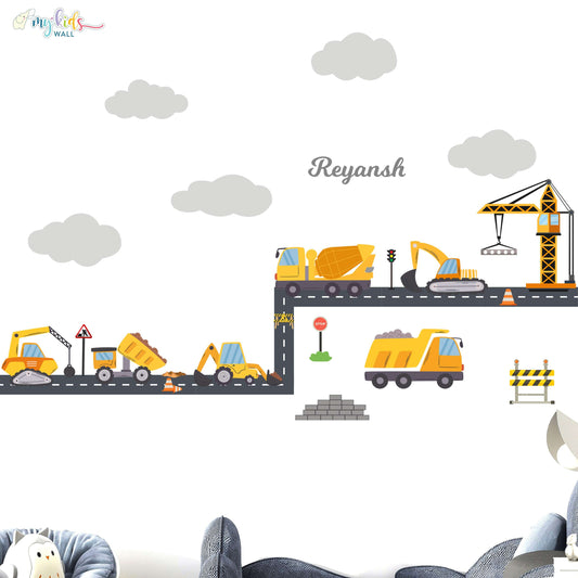 Cute Construction Trucks Personalized Wall Stickers