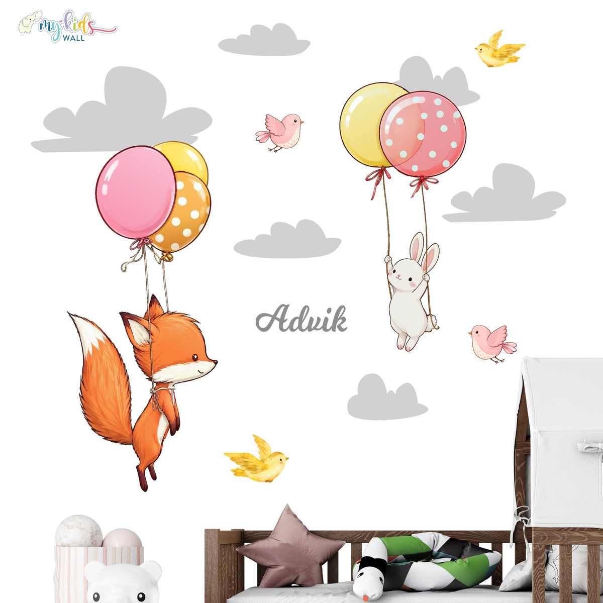 Cute Explorers Fox & Bunny Personalized Wall Stickers