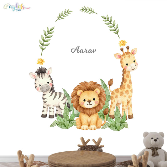 Cute Little Safari Friends Personalized Wall Stickers
