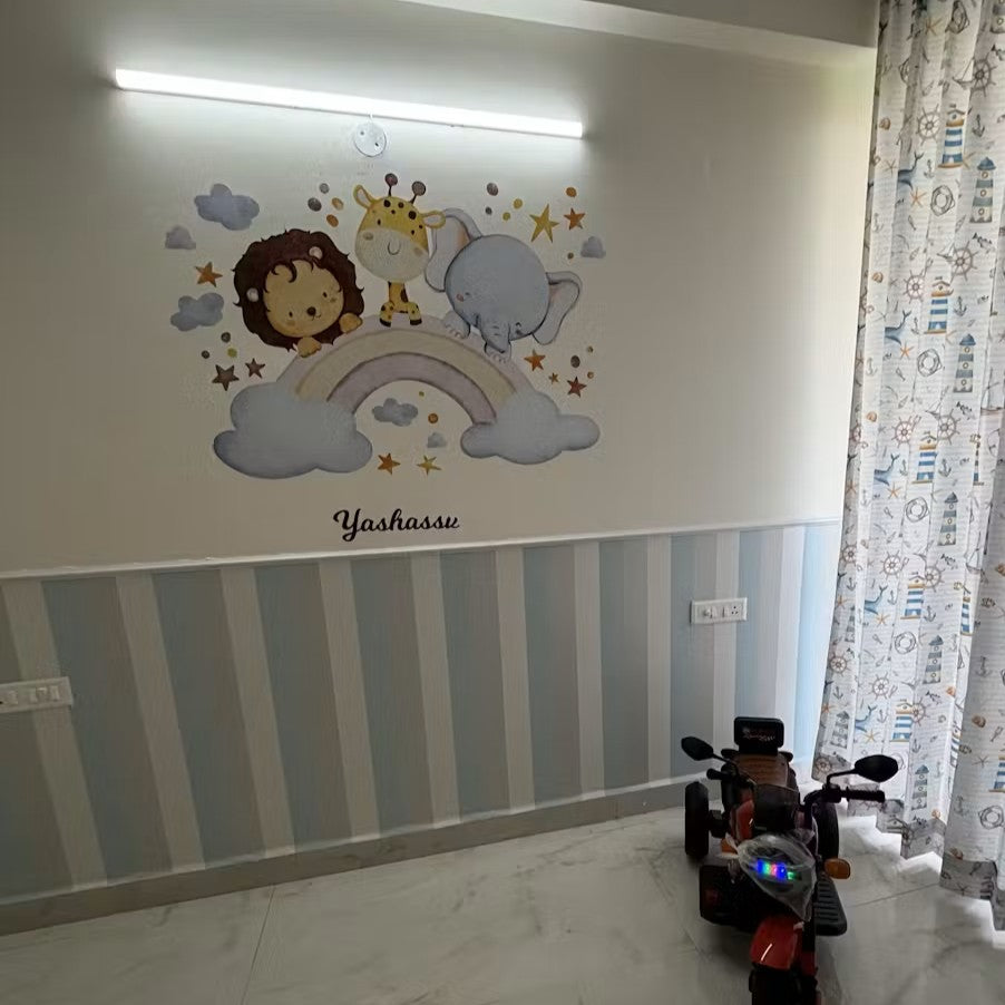 Safari Animals with Rainbow Personalised Wall Stickers