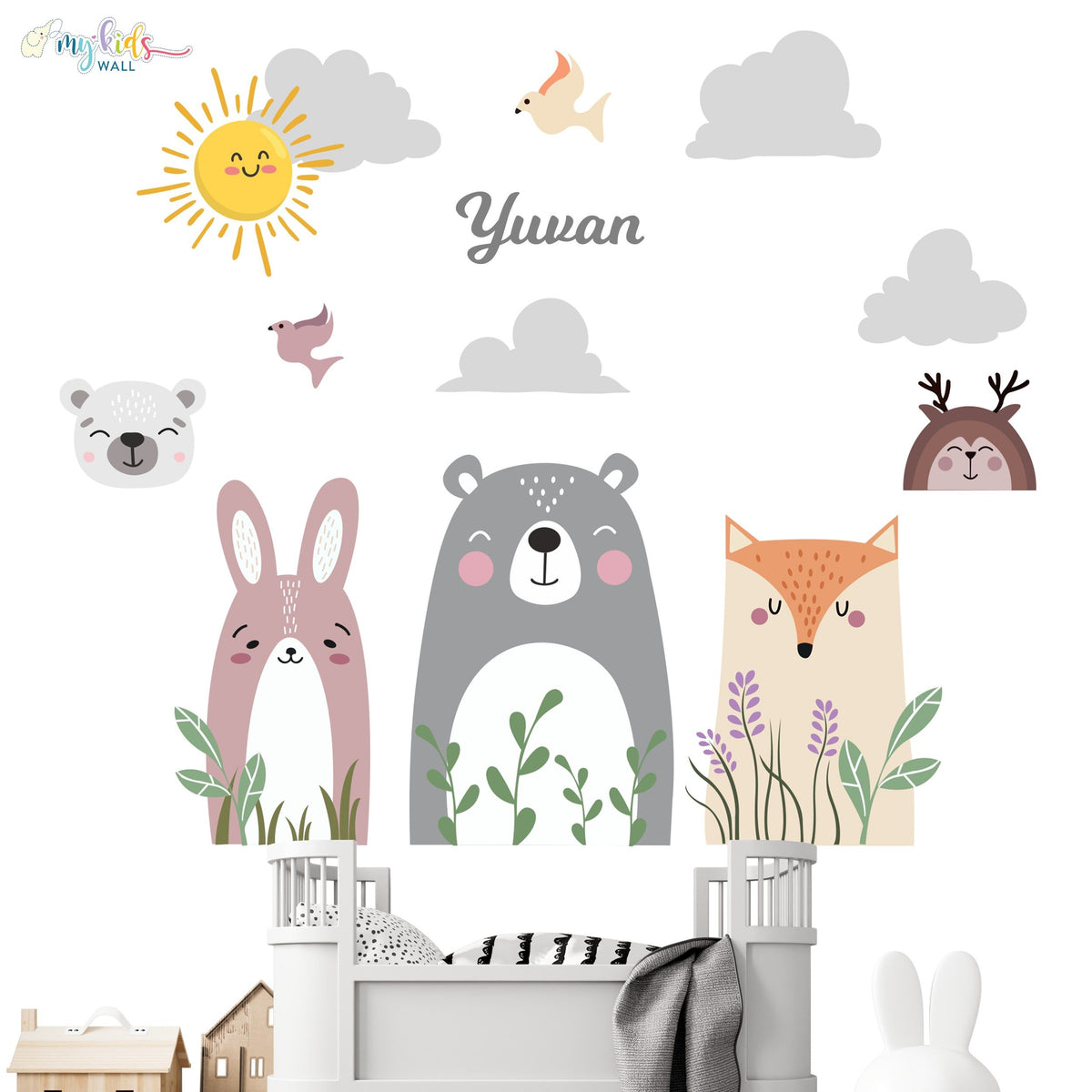 Cute Woodland Forest Animal Friends Personalized Wall Stickers