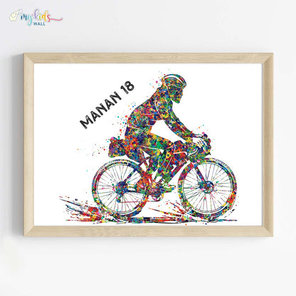 Cyclist Boy Personalised Wall Art Framed Wooden