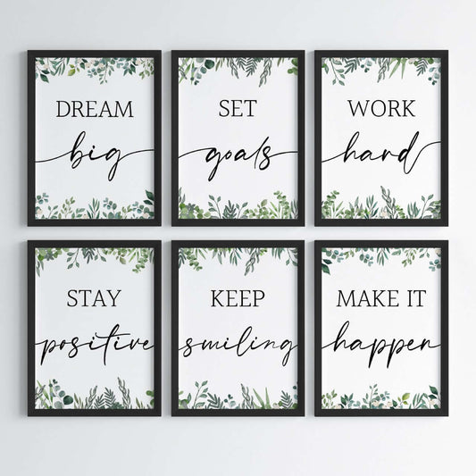 Daily Inspiration and motivation set of 6 wall art black frames