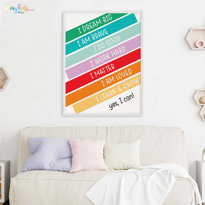 Daily positive affirmations wall art white frame