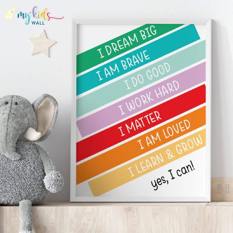 Daily positive affirmations wall art white frame