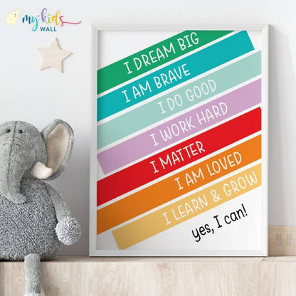 Daily positive affirmations wall art white frame