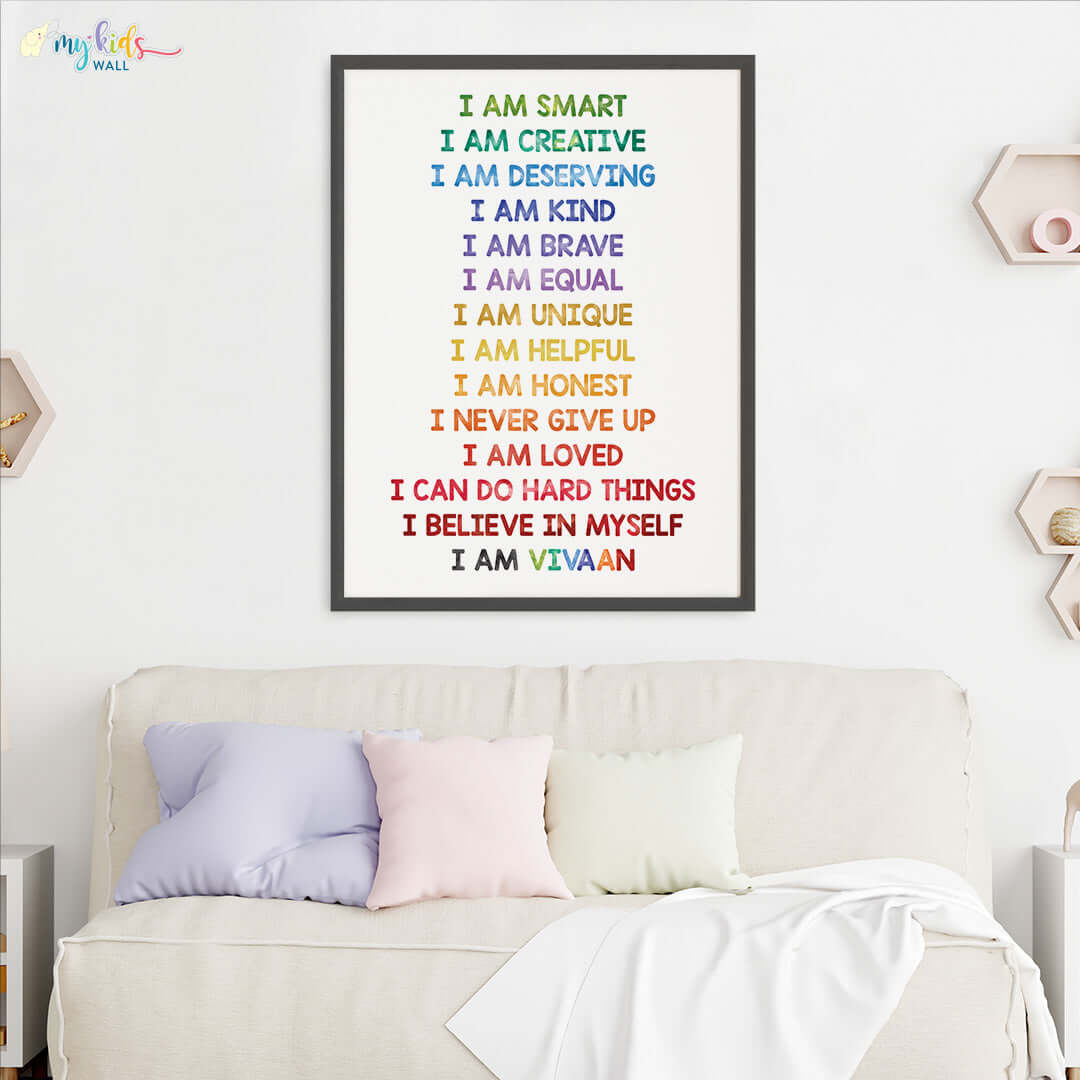 Multicolor daily positive affirmations wall art black frame 