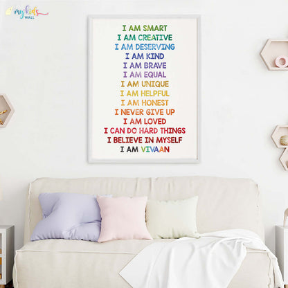 Multicolor daily positive affirmations wall art white frame 