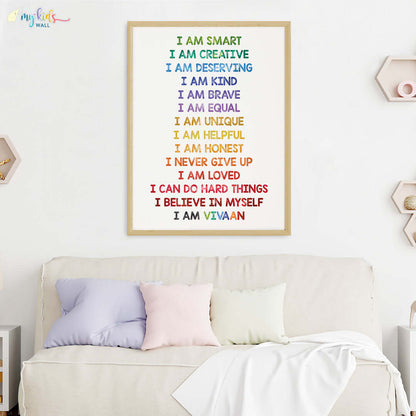 Multicolor daily positive affirmations wall art wooden frame 