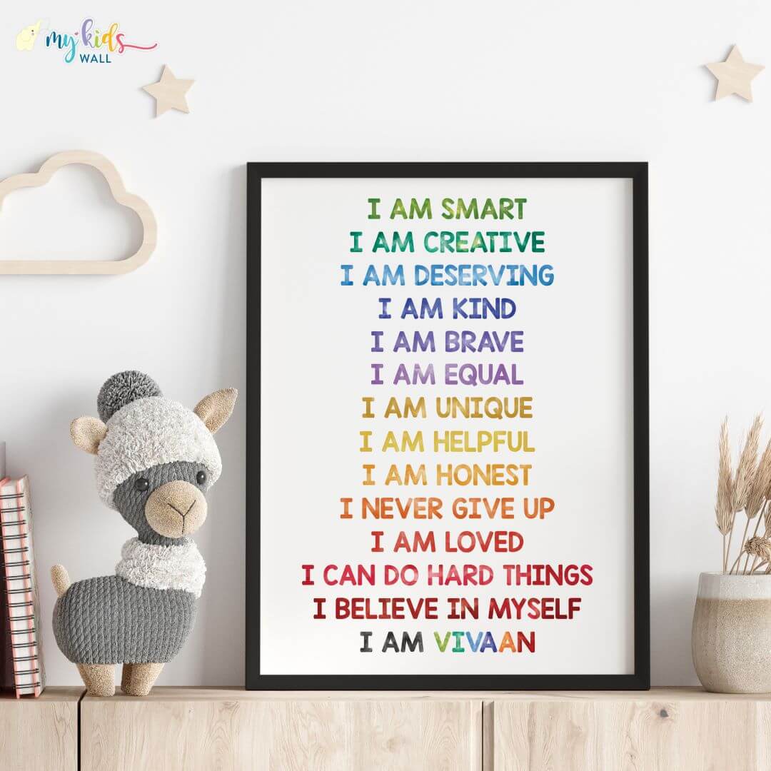 Multicolor daily positive affirmations wall art black frame 