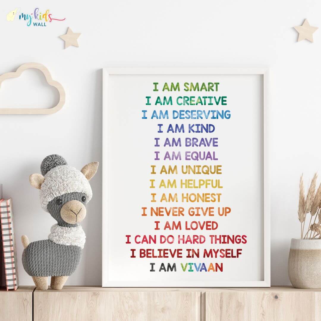 Multicolor daily positive affirmations wall art white frame 